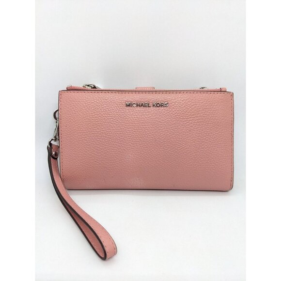 MICHAEL KORS Adele Jet Set logo double zip leather phone wallet wristlet (Used) - Picture 1 of 13